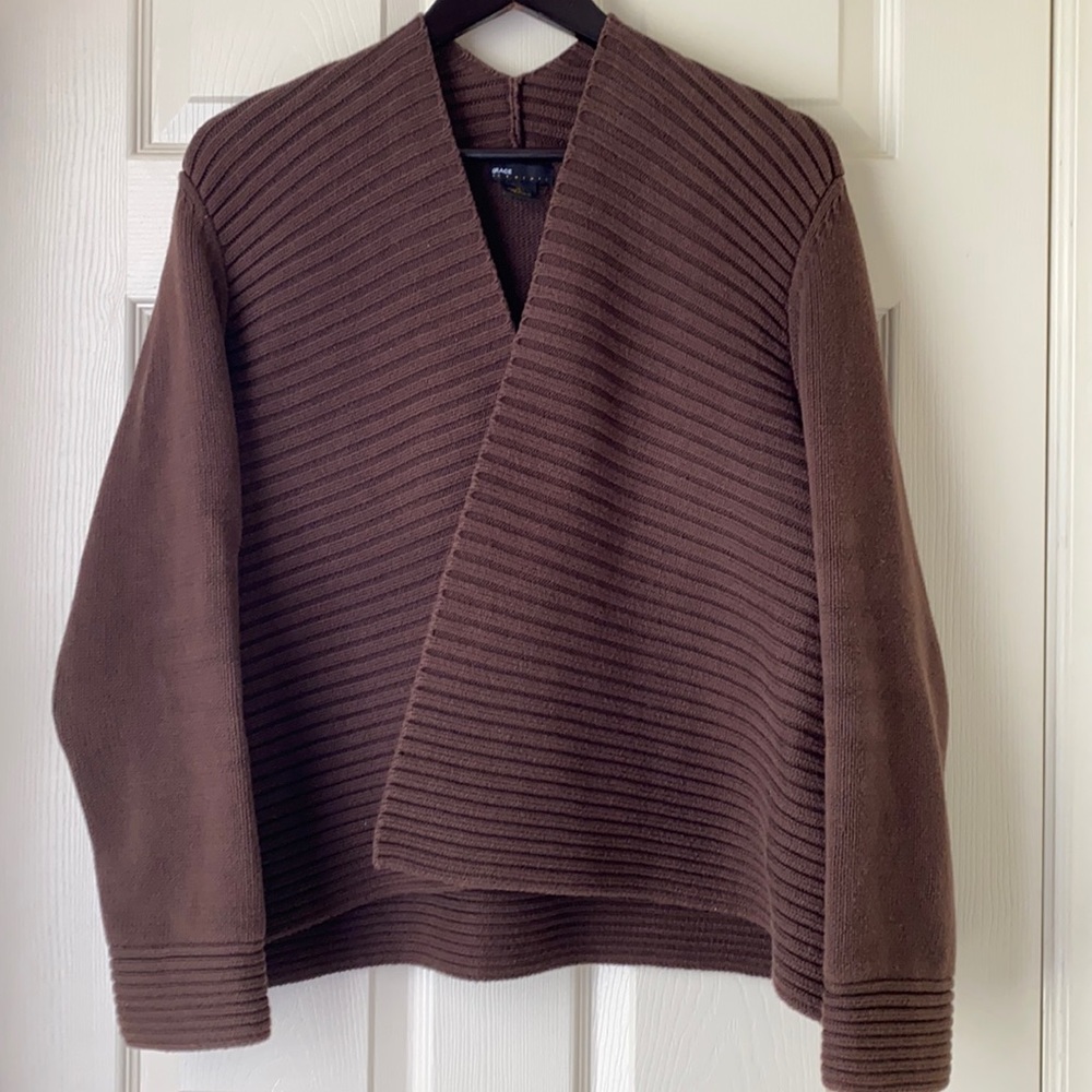 Grace Elements Chocolate Brown Open Front Sweater